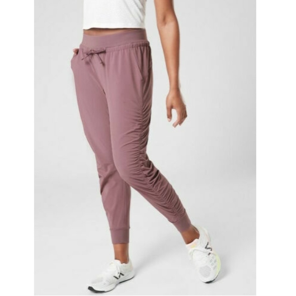 Athleta Women's Altitude Pants Ruched Tie-Waist Ankle Volcanic Mauve 10